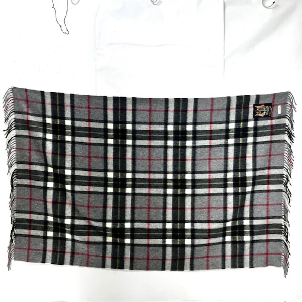 B-Gray Thomson Scotland Gray Black Tartan 100% Lambswool Scarf/Throw 60X34(2